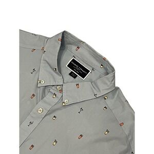 Men's Charles Tyrwhitt Non-Iron Blue Glass Drink AOP Button Up Shirt 2XL